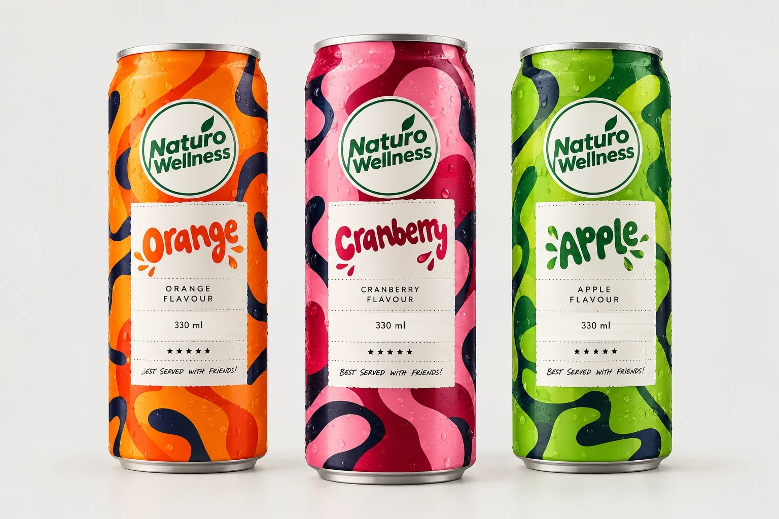 Naturo Wellness Orange, Cranberry and Apple flavour cans, 330 ml