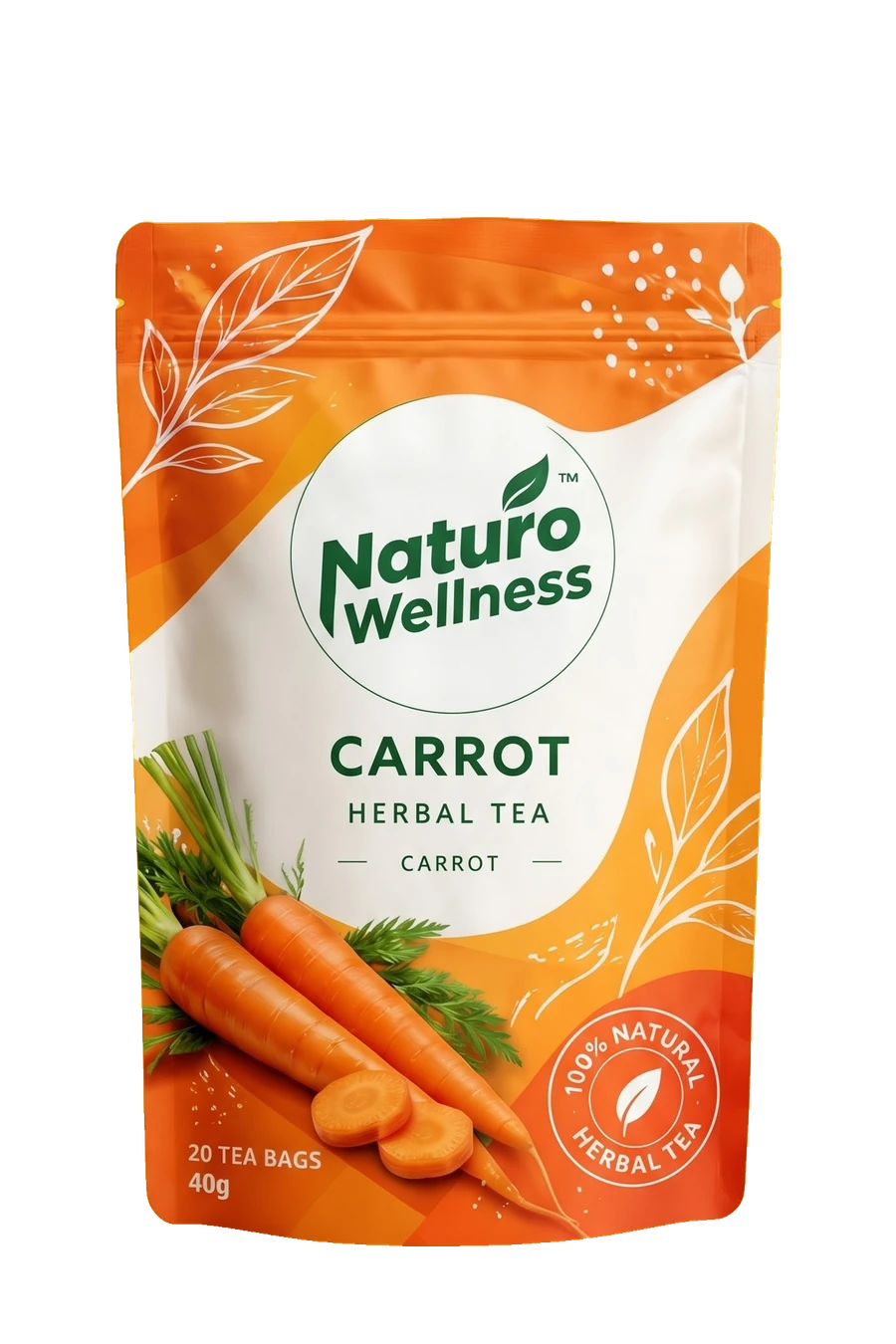 Carrot Herbal Tea pouch with its Naturo Wellness label