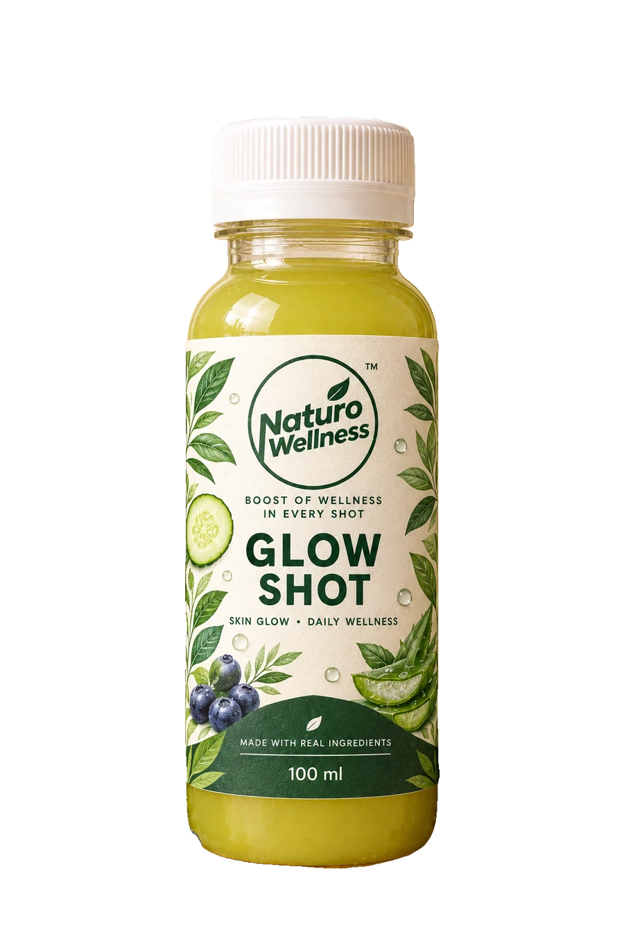 Glow Shot bottle with its Naturo Wellness label