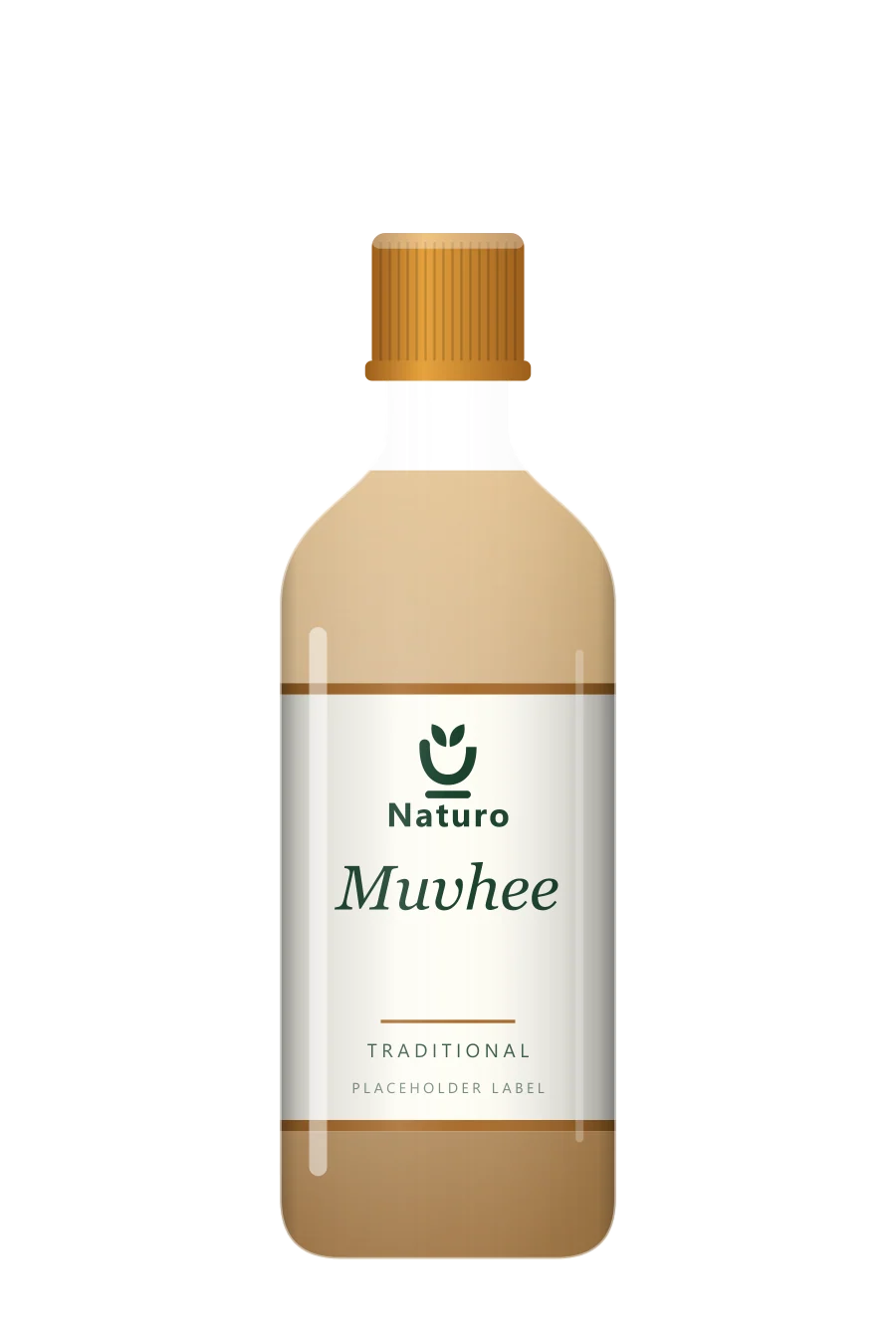 Muvhee: temporary bottle artwork with a placeholder Naturo label